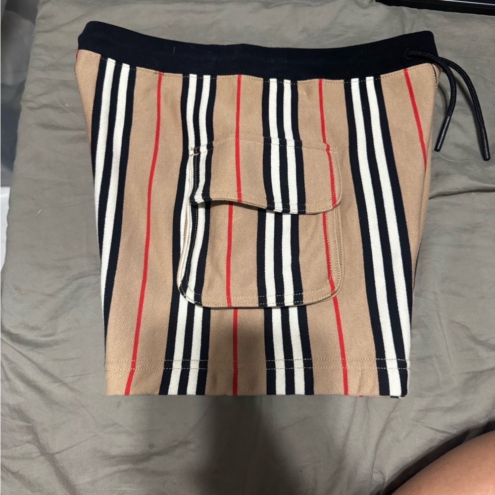 Burberry Kids Tan and Black Striped Shorts